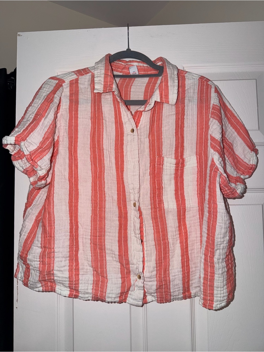 Old Navy Coral and White Striped Button-Down Shirt